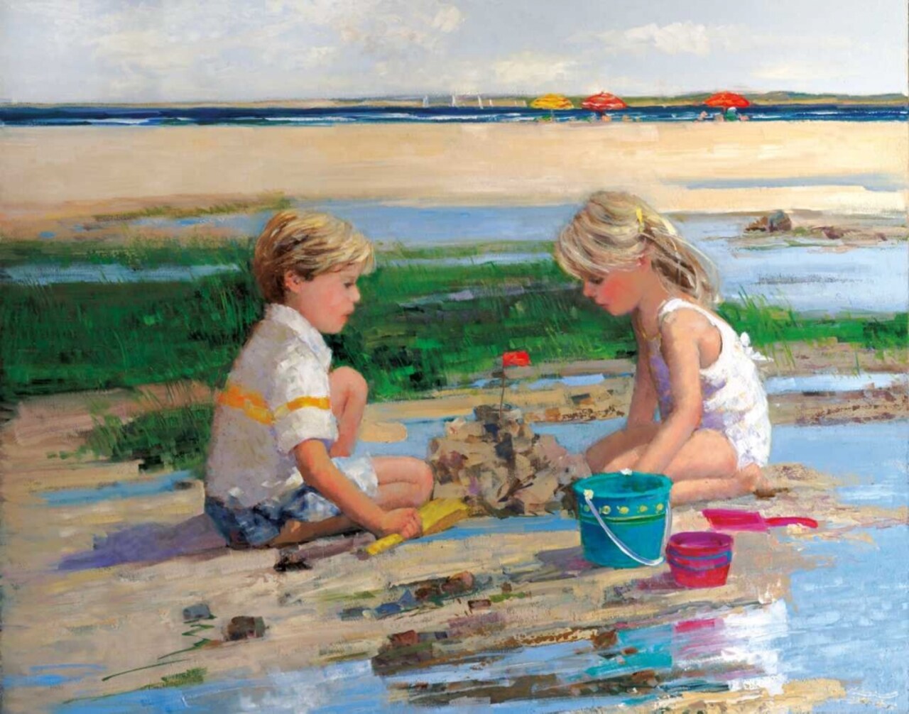 Building Sand Castles Poster Print by Sally Swatland - Item # VARPDX15306